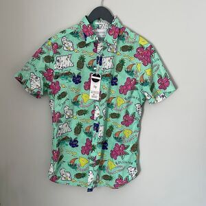 NWT Denim‎ & Flower Mens Short Sleeve Button Down. Size Medium Slim Fit